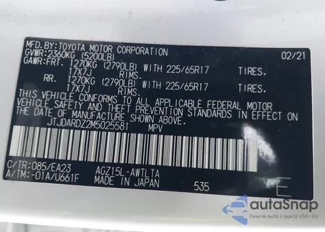2021 Lexus Nx 300 z USA, uszkodzony, nr VIN JTJDARDZ2M5025581